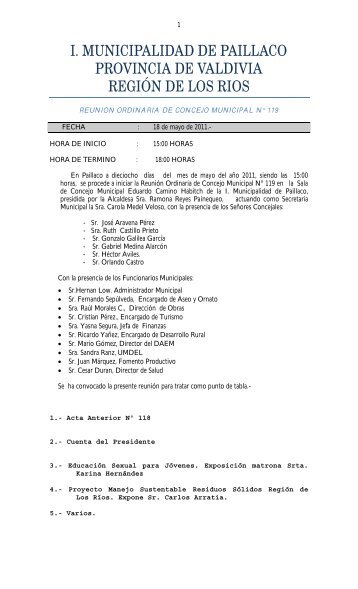 Acta SesiÃ³n Ordinaria NÂº119. 18-05-2011 - Ilustre Municipalidad de ...