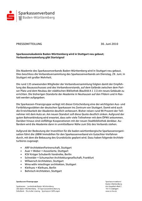 Sparkassenakademie Baden-Württemberg wird in STuttgart neu ...
