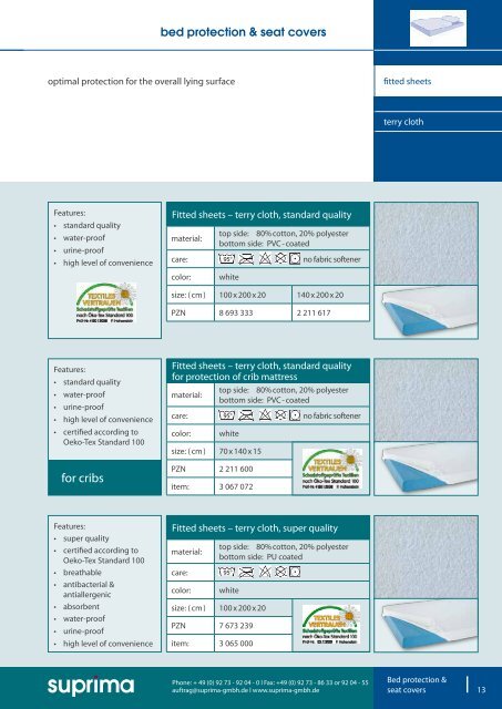 Bed protection & seat covers - Suprima GmbH