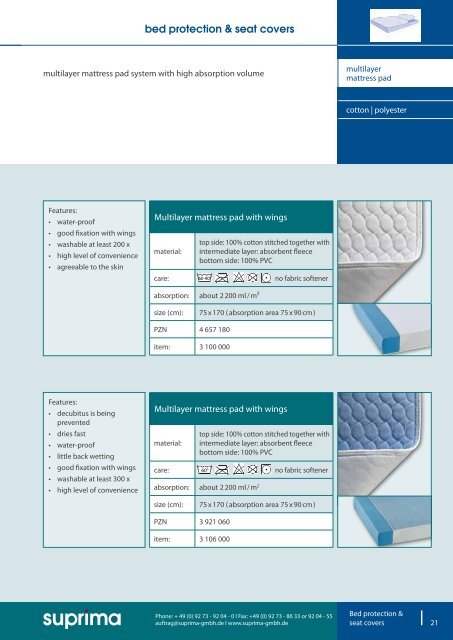 Bed protection & seat covers - Suprima GmbH