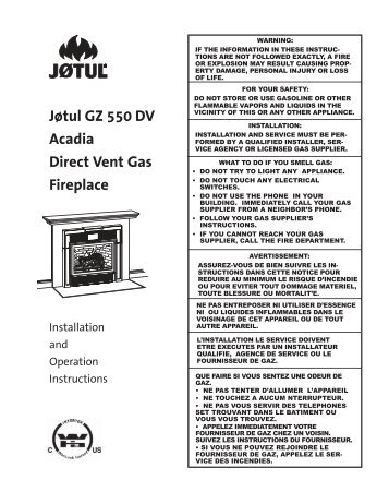 Manual Jotul GZ 550 DV Acadia - JÃ¸tul stoves and fireplaces