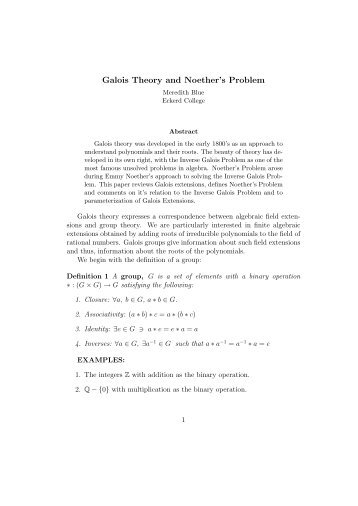 Galois Theory and Noether's Problem Meredith Blue ... - MAA Sections