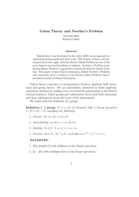 Galois Theory and Noether's Problem Meredith Blue ... - MAA Sections