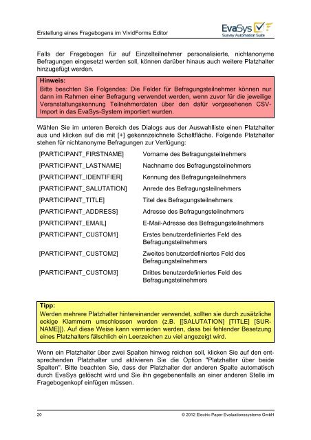 Fragebogenerstellung mit dem VividForms Editor - EvaSys an der ...