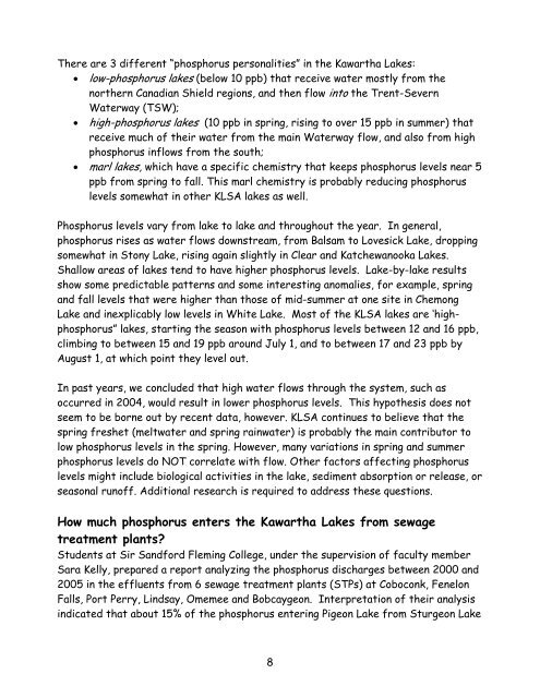 Lake Water Quality 2006 Report - Lakefield Herald