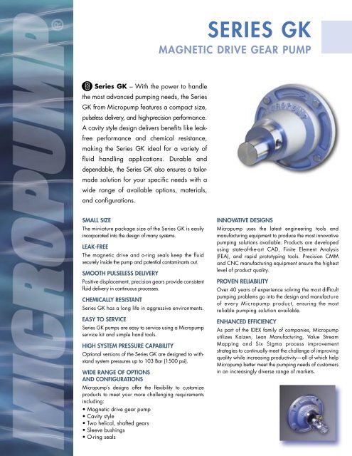 Micropump Series GK Data Sheet - Michael Smith Engineers Ltd