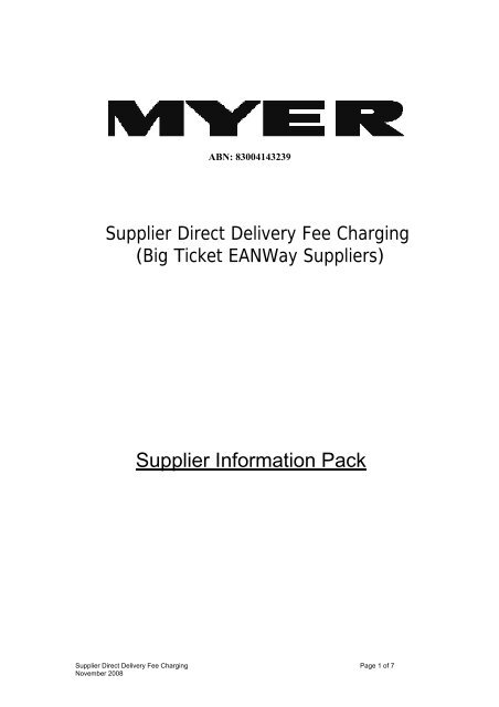 Supplier Direct Delivery Fee Charging - Myer Supplier Information ...