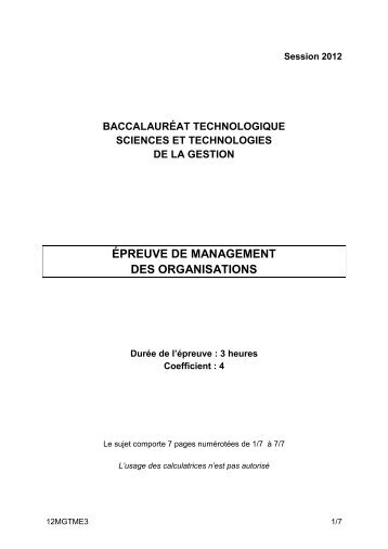 Sujet du bac STG - Management des Organisations ... - Sujet de bac