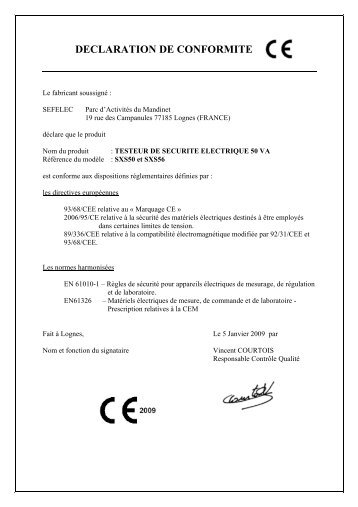 DECLARATION DE CONFORMITE CE - Sefelec