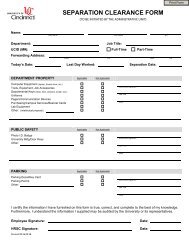 SEPARATION CLEARANCE FORM - University of Cincinnati