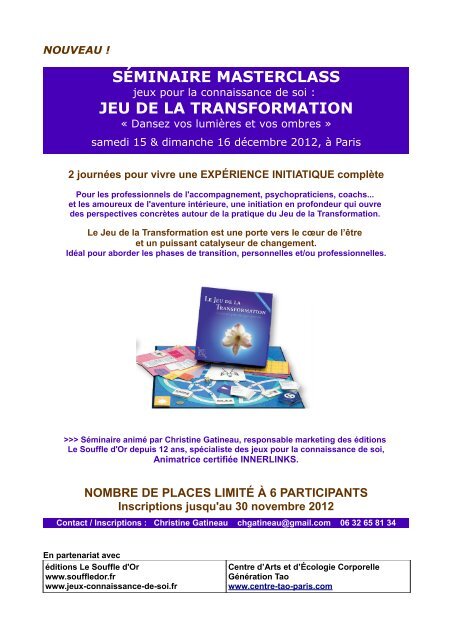 séminaire masterclass jeu de la transformation - Le Souffle d'Or