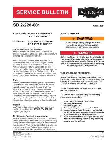 SERVICE BULLETIN - Autocar, LLC