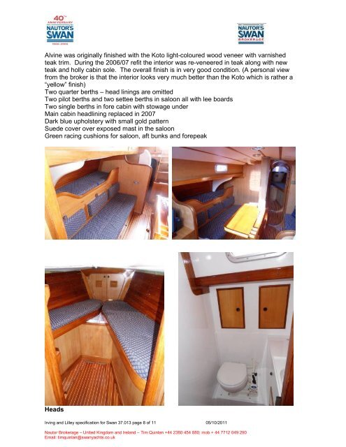 Specification Swan 37.013 Alvine - NAutor's Swan UK