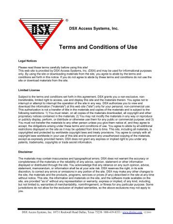 Terms and Conditions of Use - DSX Access Systems, Inc.