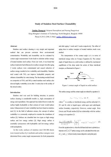 Study of Stainless Steel Surface Cleanability