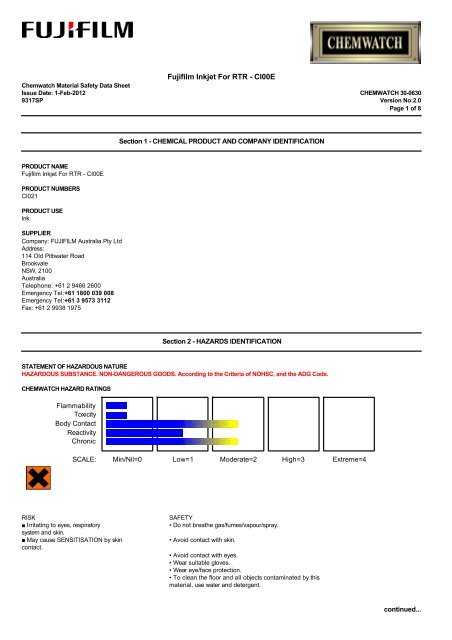 Chemwatch MSDS Print - FUJIFILM Australia