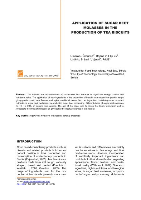 APPLICATION OF SUGAR BEET MOLASSES IN THE ... - FINS