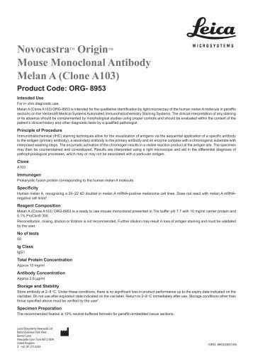 Novocastratm Origintm Mouse Monoclonal Antibody Melan A ...