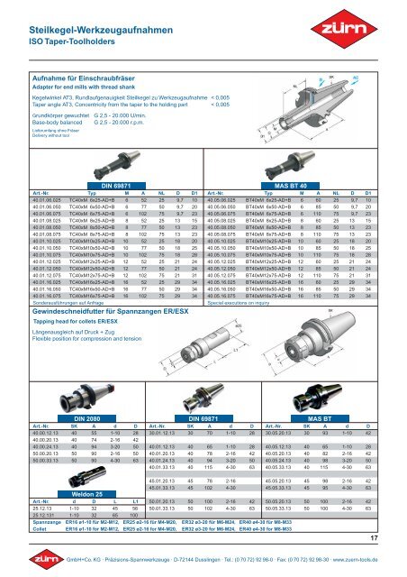 Steilkegel-Werkzeugaufnahmen DIN 2080 DIN 69871 ... - ToolSpann