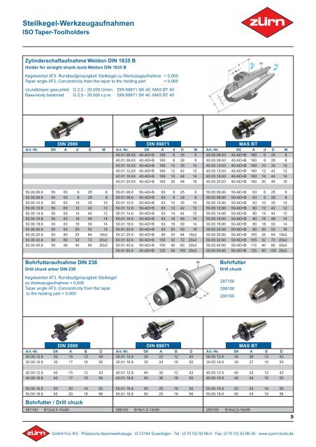 Steilkegel-Werkzeugaufnahmen DIN 2080 DIN 69871 ... - ToolSpann