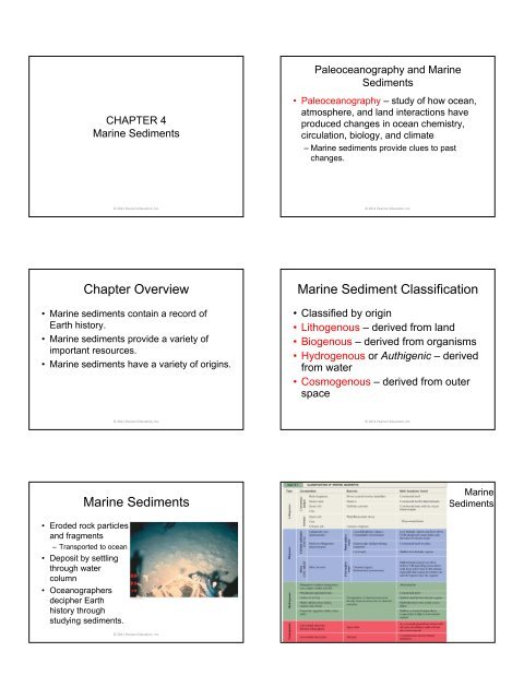 Chapter Overview Marine Sediments Marine Sediment Classification