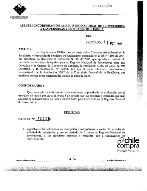 ResoluciÃ³n Proveedores Inscritos Septiembre ... - Chileproveedores