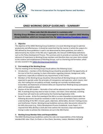GNSO WORKING GROUP GUIDELINES â SUMMARY - GNSO - icann