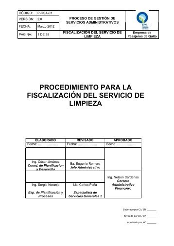 procedimiento para la fiscalizaciÃ³n del servicio de limpieza - Trolebus