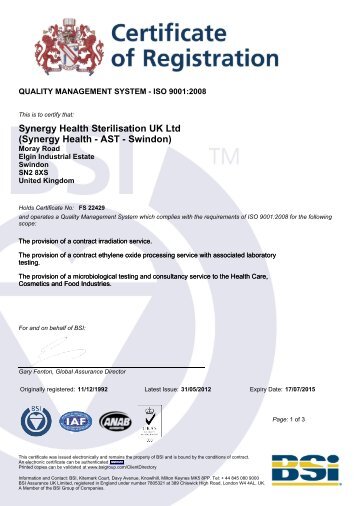 BSI Certificate - Synergy Health