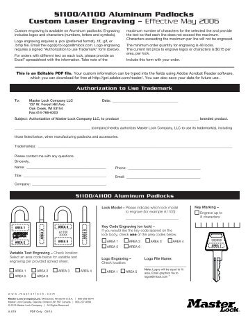 Laser Engraving Form - Master Lock Safety