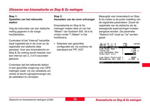 Starten met statische en kinematische metingen GPS System 500