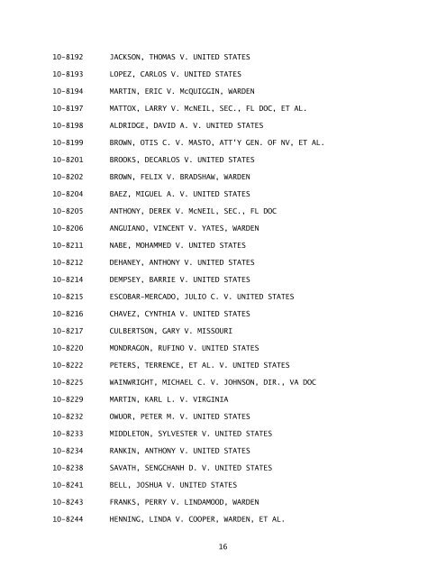 Order List (02/22/11) - Supreme Court of the United States