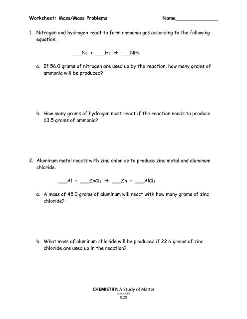 Mass/Mass Problems Worksheet