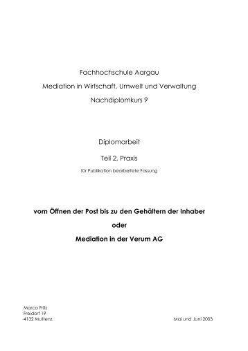 Fachhochschule Aargau Mediation in Wirtschaft, Umwelt und ...