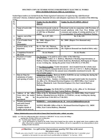 SPECIMEN COPY OF TENDER NOTICE FOR DIFFERENT ...