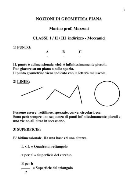 NOZIONI DI GEOMETRIA PIANA Marino prof. Mazzoni CLASSI I / II ...