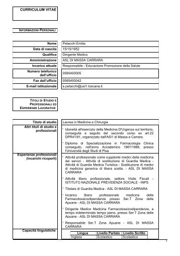 curriculum vitae - ASL 1 di Massa e Carrara