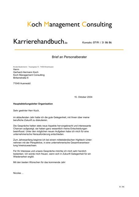 Brief an Personalberater - Koch Management Consulting