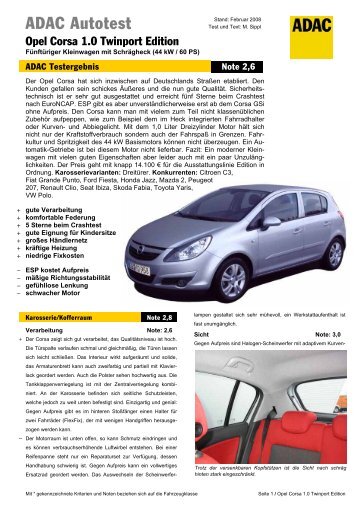 Umfassender Test Opel Corsa 1.0 Twinport Edition - ADAC