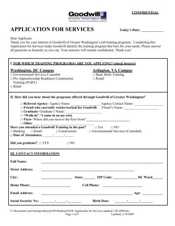 APPLICATION FOR SERVICES - Goodwill of Greater Washington