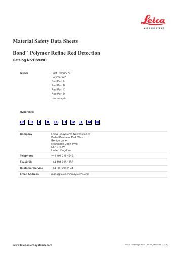 Material Safety Data Sheets Bond™ Polymer Refine Red Detection