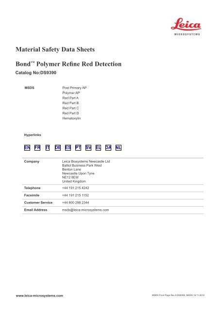 Material Safety Data Sheets Bond™ Polymer Refine Red Detection