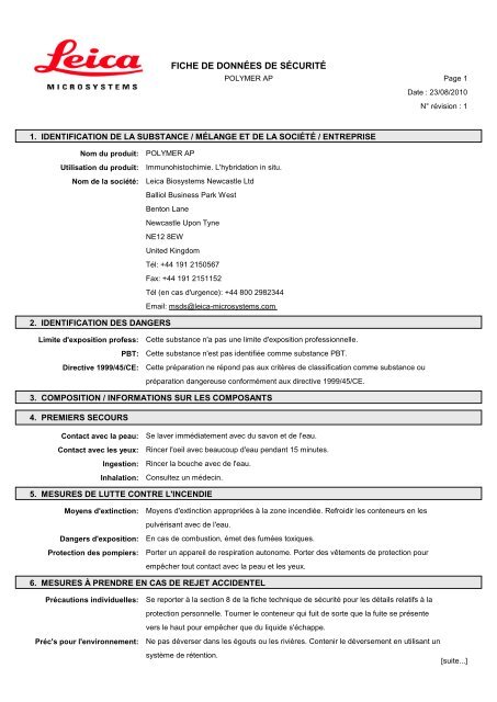 Material Safety Data Sheets Bond™ Polymer Refine Red Detection