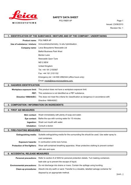 Material Safety Data Sheets Bond™ Polymer Refine Red Detection