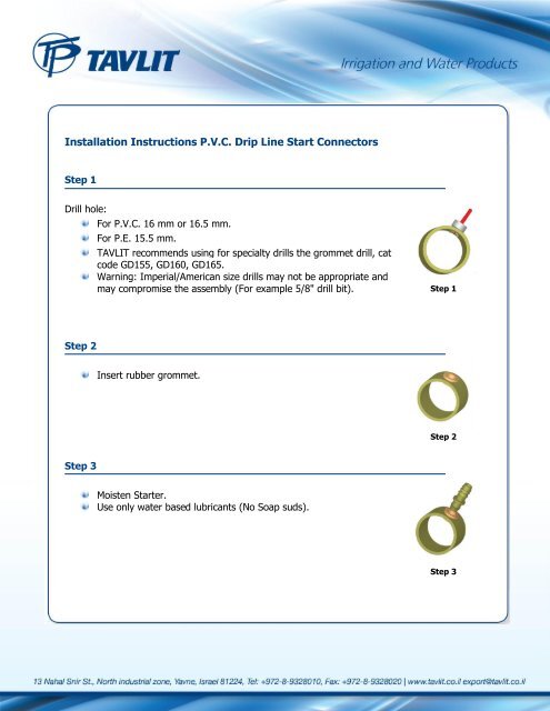 Installation Instructions P.V.C. Drip Line Start Connectors - Tavlit