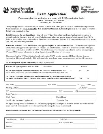 NRPA CPSI Exam Application