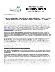 Doors Open Toronto Press Release - Waterfront BIA