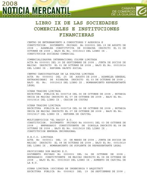 LIBRO IX DE LAS SOCIEDADES COMERCIALES E ...