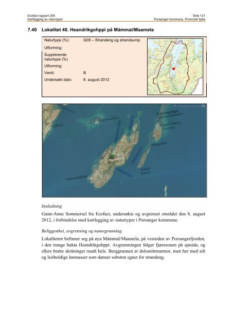 Kartlegging av naturtyper i Porsanger kommune, Finnmark ... - EcoFact