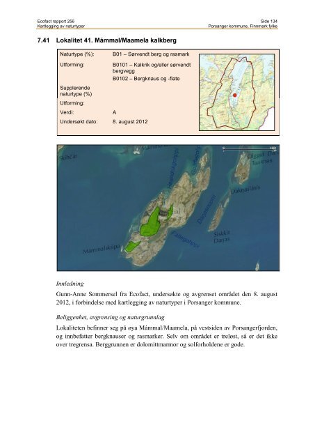 Kartlegging av naturtyper i Porsanger kommune, Finnmark ... - EcoFact